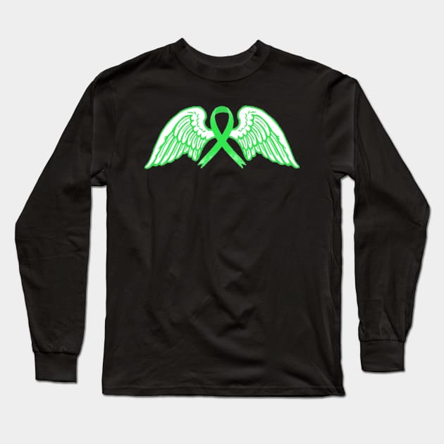 Green Awareness Ribbon with Angel Wings 2 Long Sleeve T-Shirt by CaitlynConnor